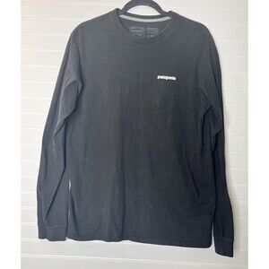 Patagonia Regular Fit ￼Long Sleeve Logo Black T-Shirt Size Medium